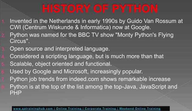 Python | What is Python | History of Python | Python Tutorial | PPTX ...
