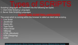 Server Side Scripts
The Script which is running within the web server is called as
server side scripting.
 Python ==>Simp...