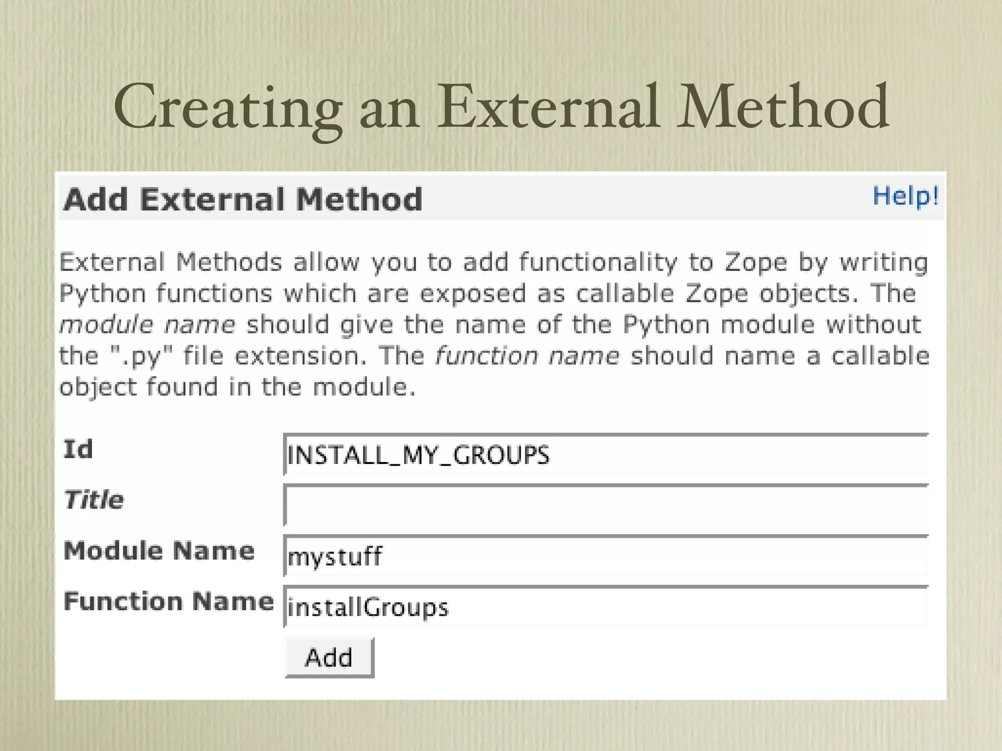 Creating an External Method 