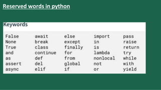 Reserved words in python
 