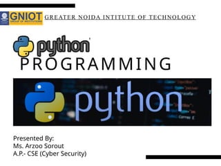 PROGRAMMING
Presented By:
Ms. Arzoo Sorout
A.P.- CSE (Cyber Security)
GREATER NOIDA INTITUTE OF TECHNOLOGY
 