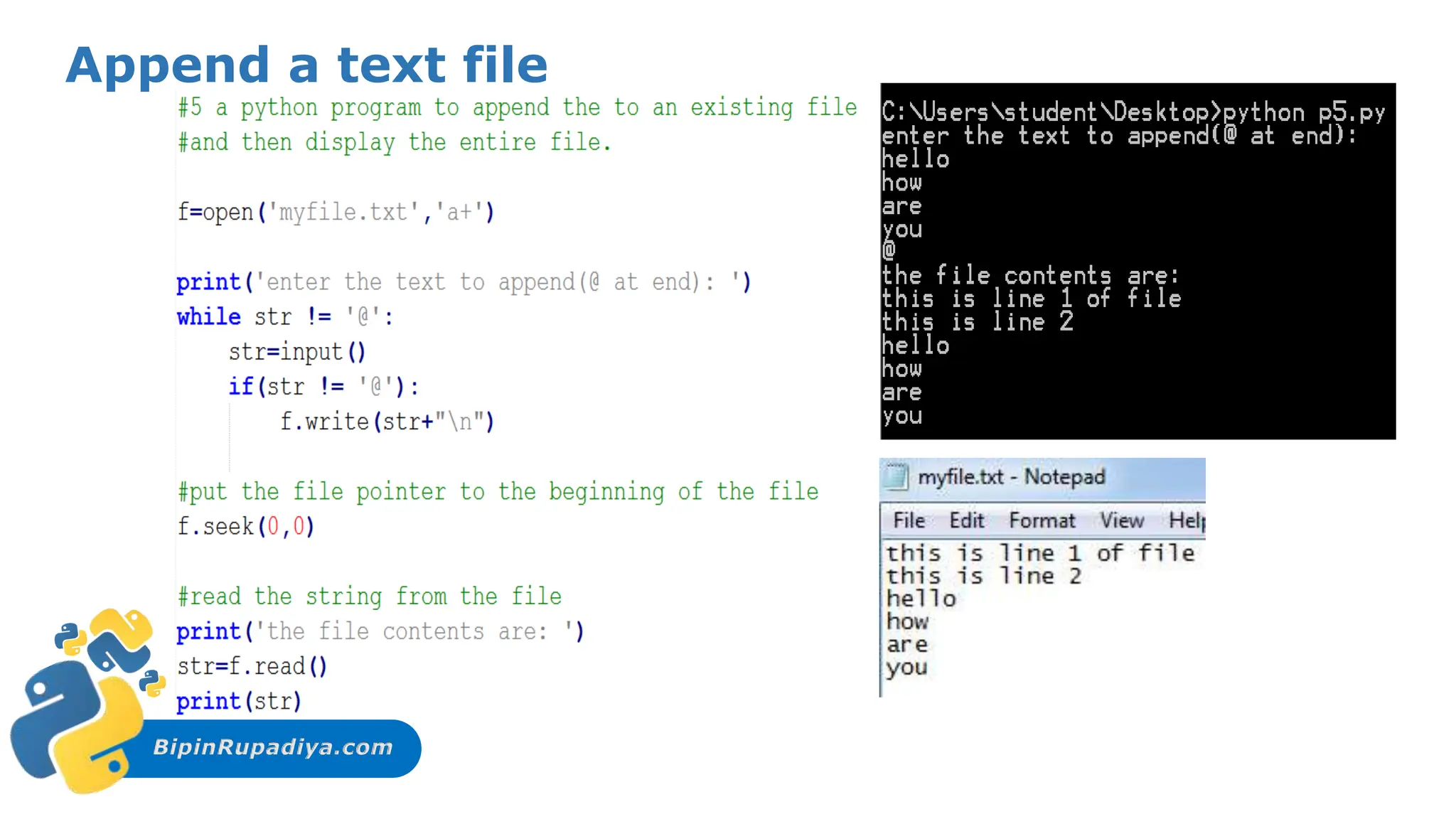 BipinRupadiya.com
Append a text file
 