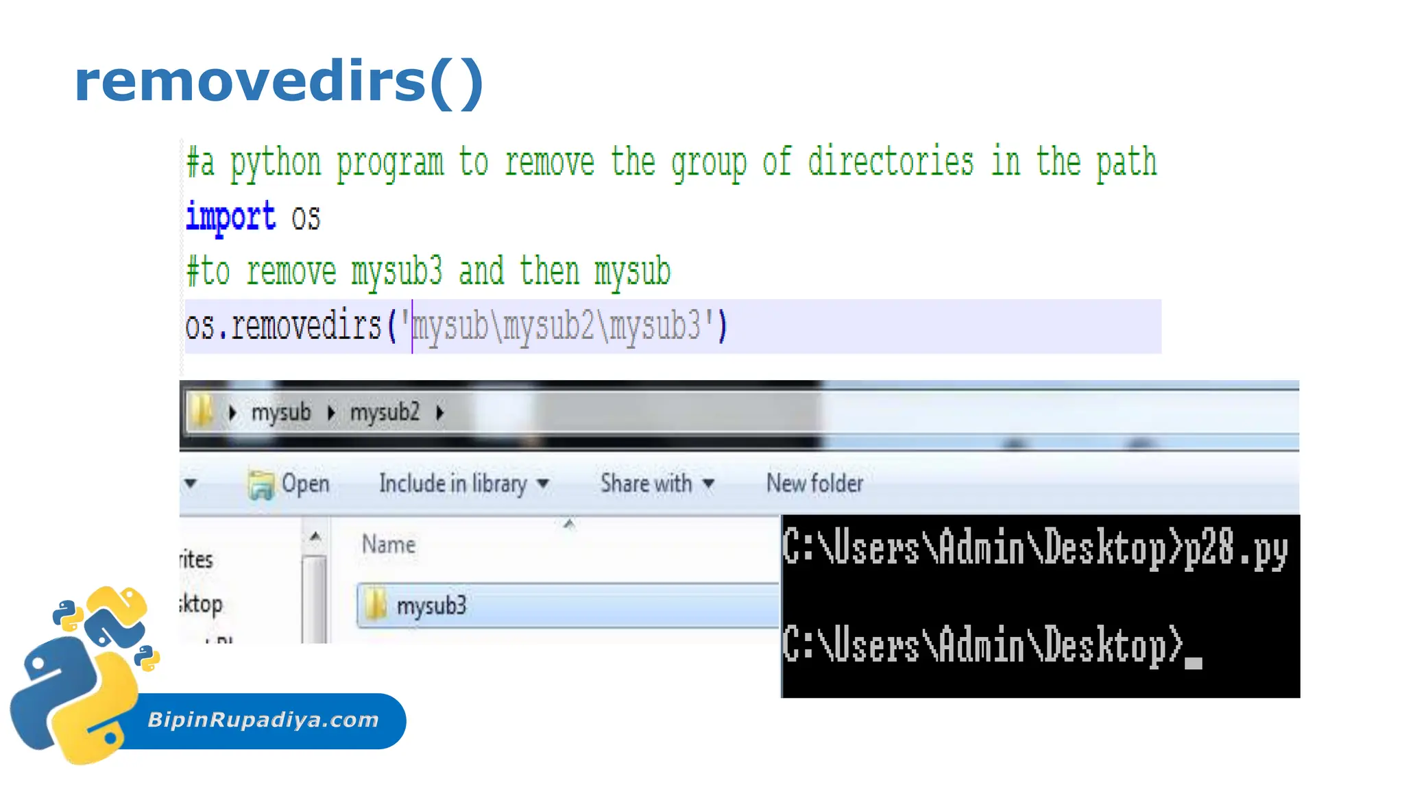 BipinRupadiya.com
removedirs()
 