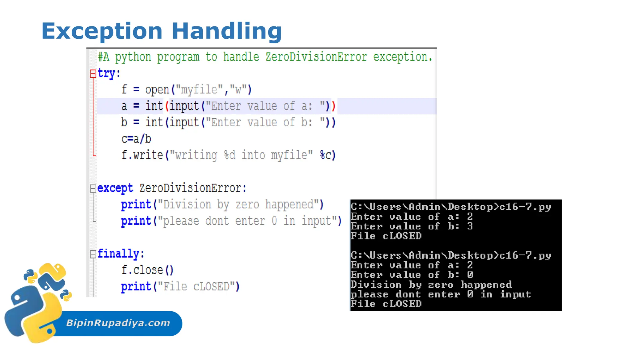 BipinRupadiya.com
Exception Handling
 