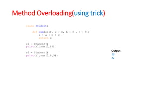 Method Overloading(using trick)
Output
13
22
 