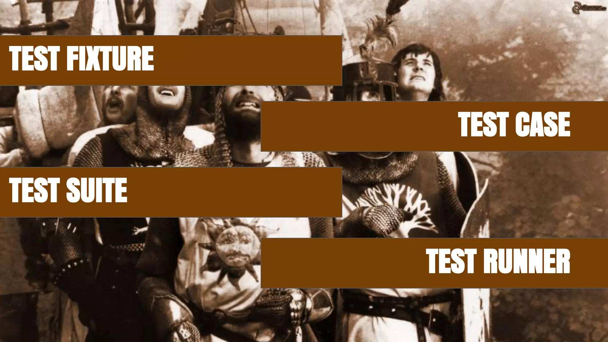 TEST FIXTURE
TEST CASE
TEST SUITE
TEST RUNNER
 