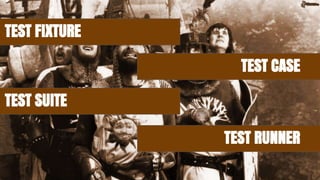 TEST FIXTURE
TEST CASE
TEST SUITE
TEST RUNNER
 