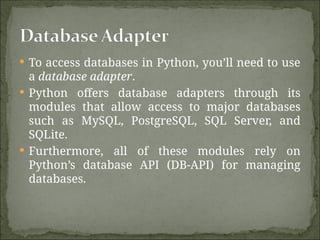 Python programming components database programming | PPTX