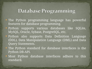 Python programming components database programming | PPTX