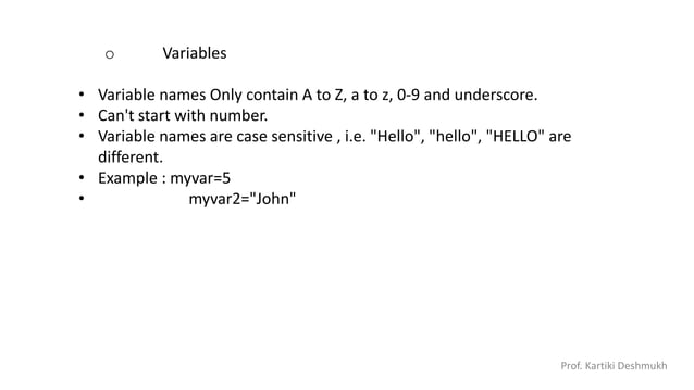 Python Variables, Data Types, Operators with basic Examples | PPT