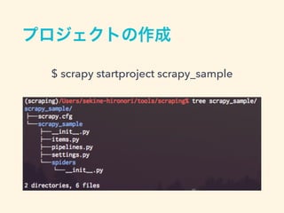 プロジェクトの作成
$ scrapy startproject scrapy_sample
 
