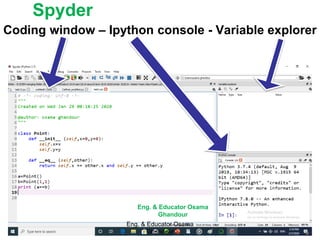 Coding window – Ipython console - Variable explorer
Spyder
Eng. & Educator Osama
Ghandour
Eng. & Educator Osama
Ghandour
 