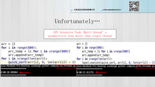 ѸƳɿƼ޹˾ www.speedycloud.cn
Unfortunately
CPU Intensive Task: Multi-threads
productivity even worse than single thread
 