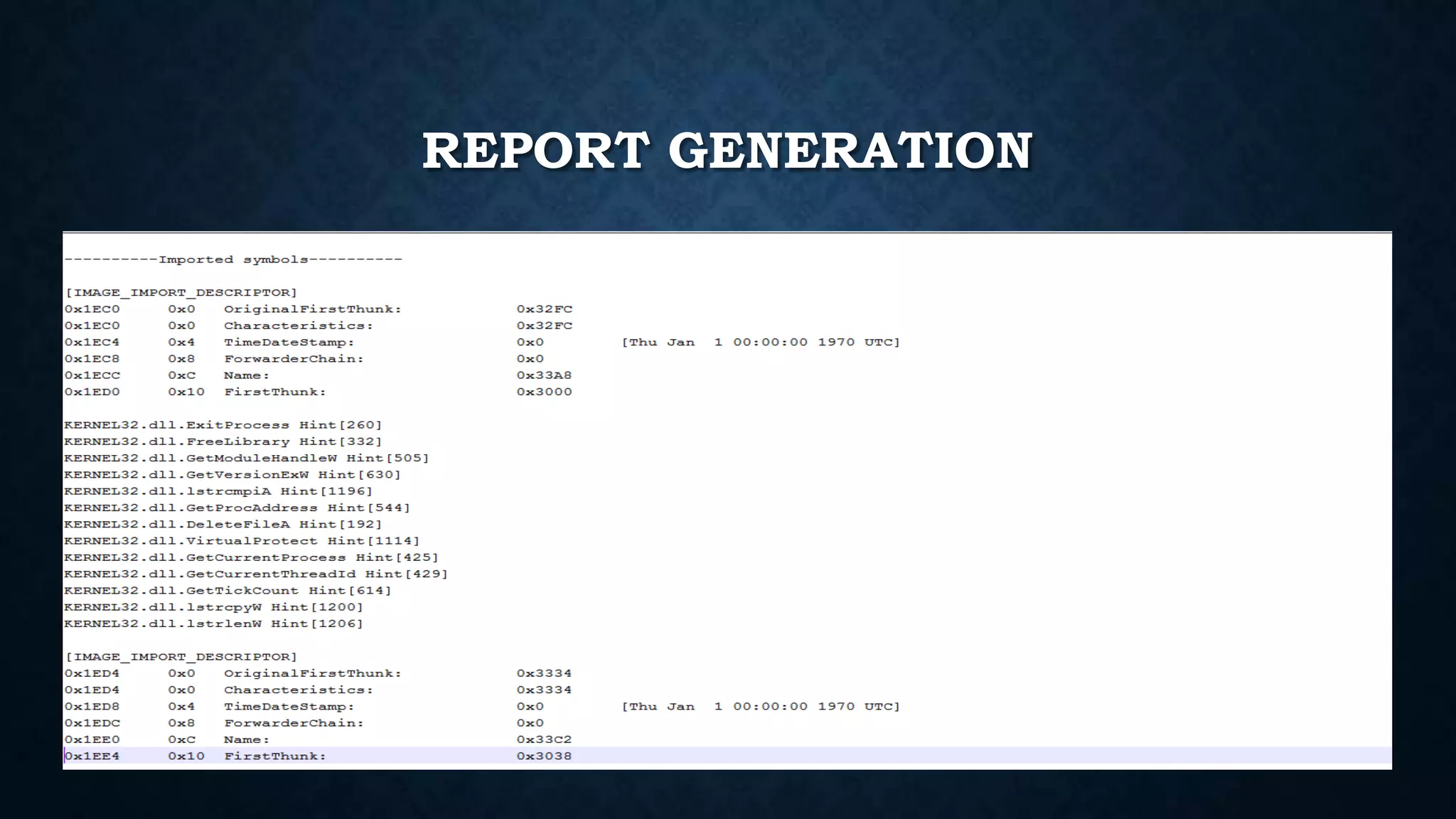 REPORT GENERATION
 
