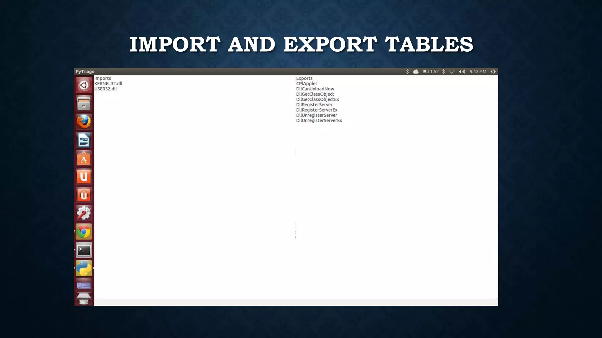 IMPORT AND EXPORT TABLES
 