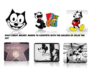 Walt creat Mickey Mouse to compete with the success of Felix the
Cat