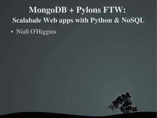   
MongoDB + Pylons FTW: 
Scalabale Web apps with Python & NoSQL
 Niall O'Higgins
 