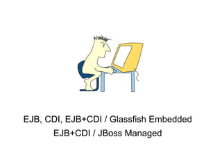 EJB, CDI, EJB+CDI / Glassfish Embedded
      EJB+CDI / JBoss Managed
 