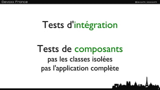 Tests d'intégration

Tests de composants
  pas les classes isolées
pas l'application complète

                             5
 