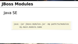 JBoss Modules

Java SE

     java -jar jboss-modules.jar -mp path/to/modules
          my.main.module.name
 