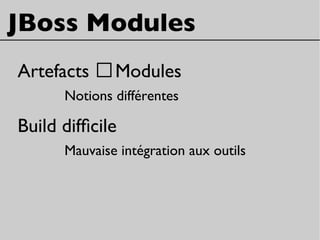 JBoss Modules
Artefacts ≠ Modules
Notions différentes
Build diffcile
Mauvaise intégration aux outils
 
