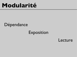 Modularité
Dépendance
Exposition
Lecture
 