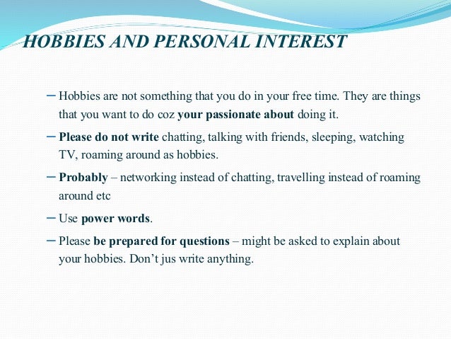 hobbies to write in resumes