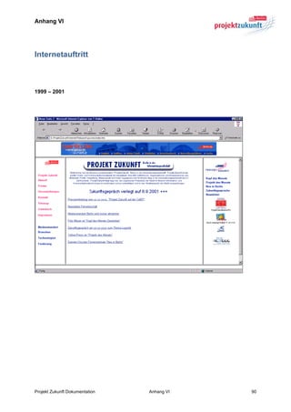 Anhang VI




Internetauftritt



1999 – 2001




Projekt Zukunft Dokumentation   Anhang VI   90
 