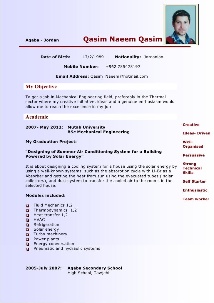 curriculum vitae of chemical engineer