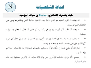 ‫امنبط‬‫اٌشخظ١بد‬
‫٠زظشف‬ ‫و١ف‬ٞ‫ادلشبعش‬Feeler‫اٌ١ِٛ١خ‬ ٗ‫ؽ١بر‬ ‫يف‬
N
 