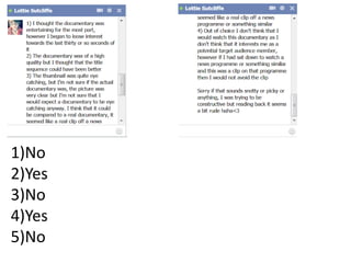 1)No
2)Yes
3)No
4)Yes
5)No
 