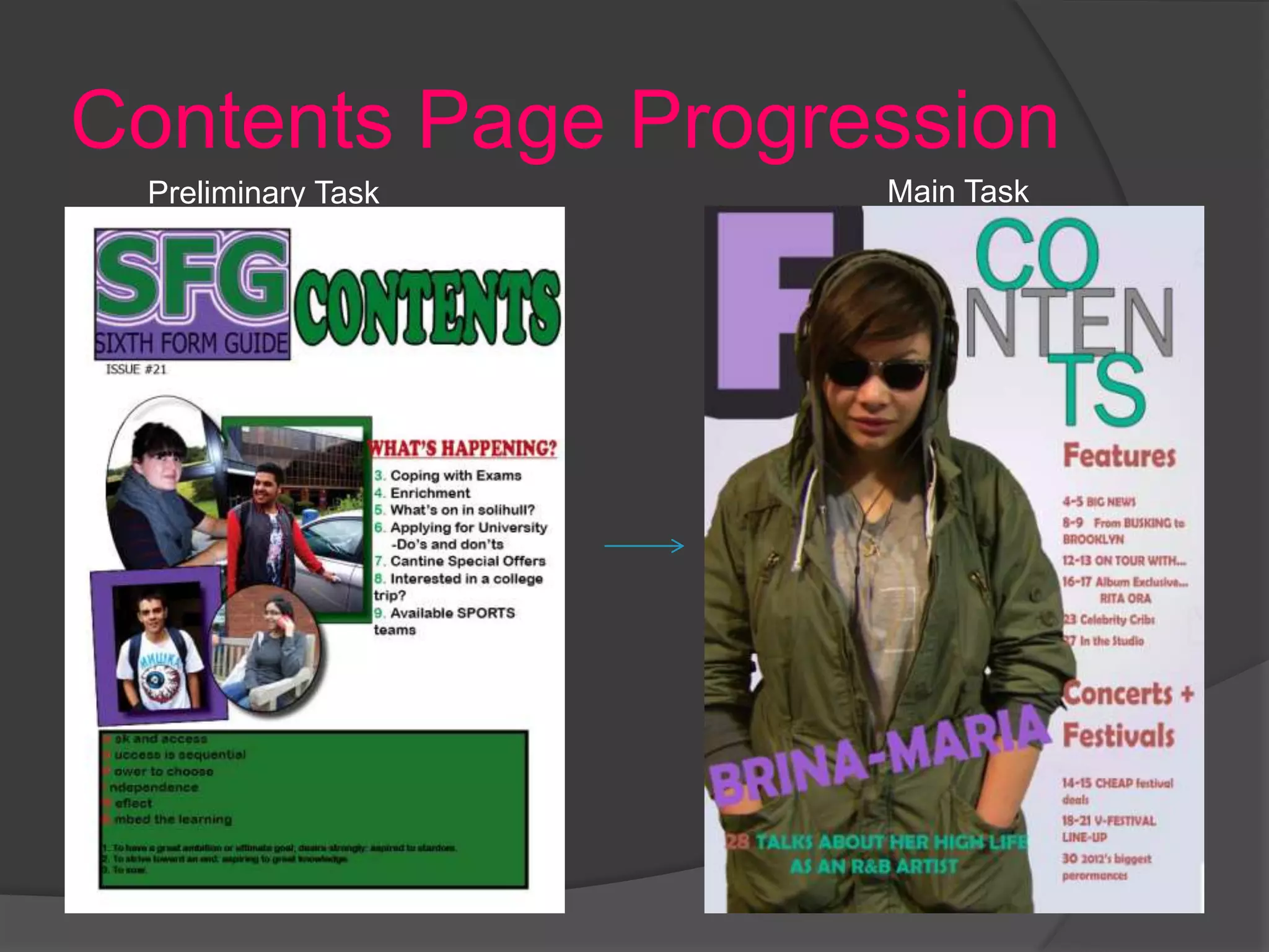 Contents Page Progression
 Preliminary Task   Main Task
 