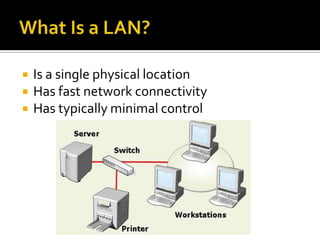    Is a single physical location
   Has fast network connectivity
   Has typically minimal control
 