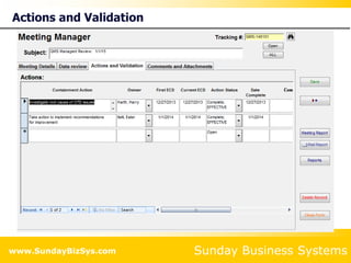 Sunday Business Systems
www.SundayBizSys.com
Actions and Validation
 