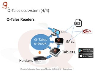 |Creative Industries Concertation Meeting | 17.02.2016 | Luxembourg |
Q-Tales ecosystem (4/4)
HoloLens
Q-Tales Readers
 