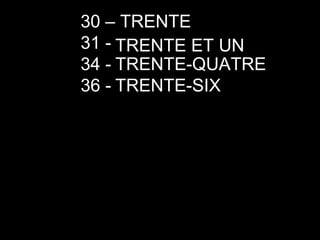 30 – TRENTE 31 -  34 -  36 -  TRENTE ET UN TRENTE-QUATRE TRENTE-SIX 