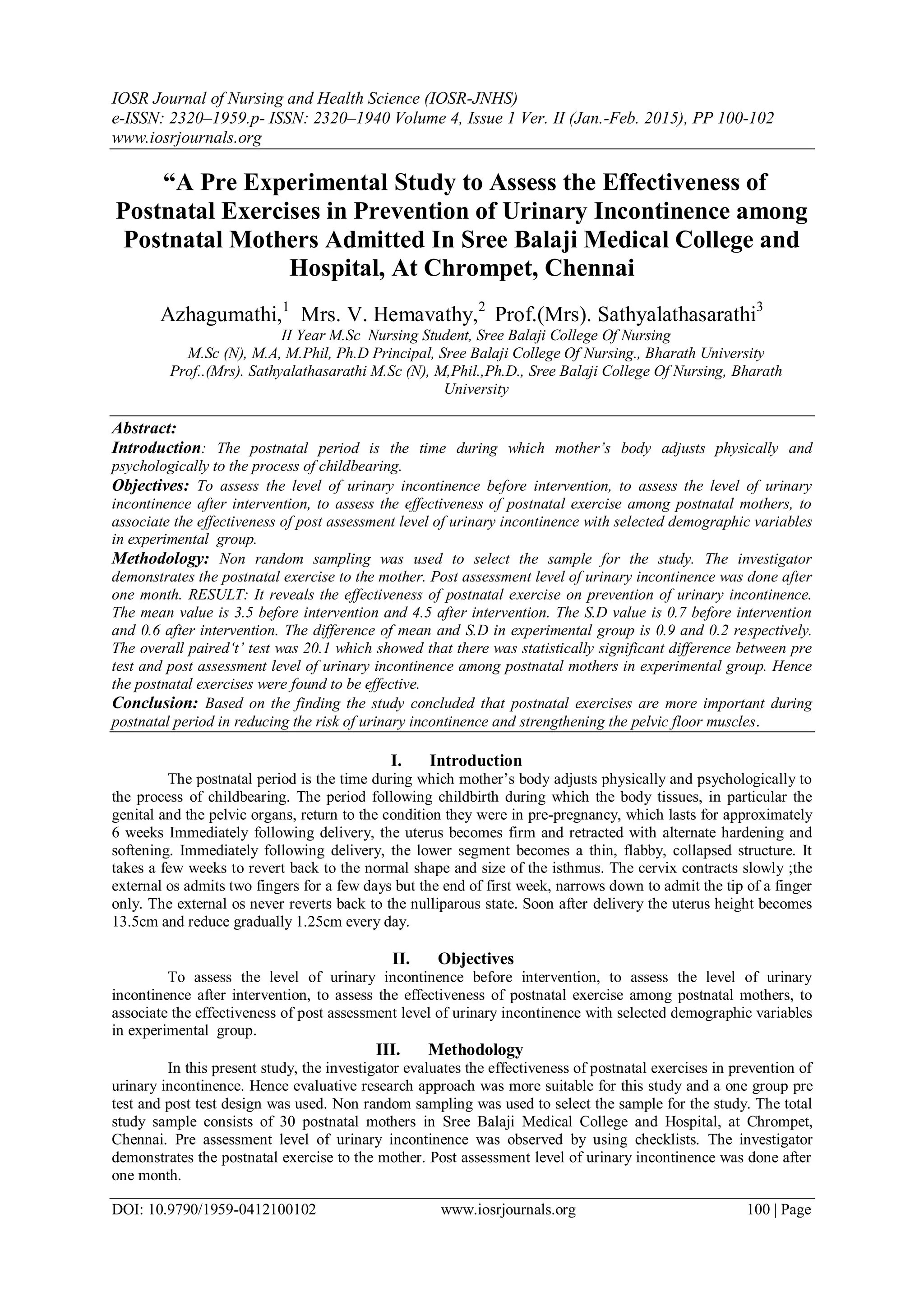 “A Pre Experimental Study to Assess the Effectiveness of Postnatal ...