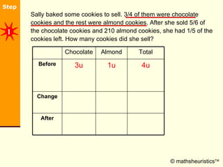 [object Object],© mathsheuristics  1 3u Chocolate After Change 4u 1u Before Total Almond 