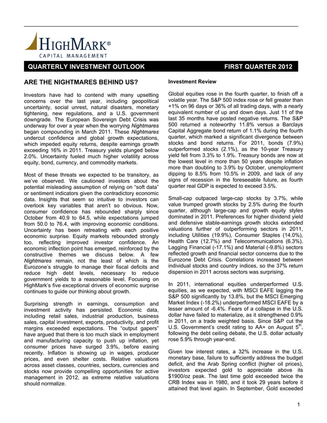 Q1 2012 Investment Outlook Are the Nightmares Behind Us? PDF