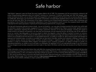Safe harbor
2
“Safe Harbor” statement under the Private Securities Litigation Reform Act of 1995: This presentation and th...