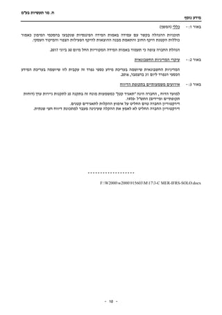 ‫תעשיות‬ ‫מר‬ .‫ח‬‫בע"מ‬
‫נוסף‬ ‫מידע‬
-- 10
‫באור‬1:-‫כללי‬)‫(המשך‬
‫כאמור‬ ‫המימון‬ ‫בהסכמי‬ ‫שנקבעו‬ ‫הפיננסיות‬ ‫המידה‬ ‫באמות‬ ‫עמידה‬ ‫עם‬ ‫בקשר‬ ‫ההנהלה‬ ‫תוכניות‬
‫ההוצאות‬ ‫מבנה‬ ‫והתאמת‬ ‫החוב‬ ‫היקף‬ ‫הקטנת‬ ‫כוללות‬‫הצפוי‬ ‫הפעילות‬ ‫להיקף‬‫העסקי‬ ‫והמיקוד‬.
‫המידה‬ ‫באמות‬ ‫תעמוד‬ ‫כי‬ ‫צופה‬ ‫החברה‬ ‫הנהלת‬‫המקוריות‬‫מ‬ ‫החל‬‫יום‬30‫ביוני‬2017.
‫באור‬2:-‫עיקרי‬‫המדיניות‬‫החשבונאית‬
‫המידע‬ ‫בעריכת‬ ‫שיושמה‬ ‫לזו‬ ‫עקבית‬ ‫זה‬ ‫נפרד‬ ‫כספי‬ ‫מידע‬ ‫בעריכת‬ ‫שיושמה‬ ‫החשבונאית‬ ‫המדיניות‬
‫ליום‬ ‫הנפרד‬ ‫הכספי‬31,‫בדצמבר‬2016.
‫באור‬3:-‫אירועים‬‫משמעותיים‬‫הדיווח‬ ‫בתקופת‬
‫מונח‬ ‫כמשמעות‬ "‫קטן‬ ‫"תאגיד‬ ‫הינה‬ ‫החברה‬ , ‫הדוח‬ ‫למועד‬‫בתקנה‬ ‫זה‬5‫(דוחות‬ ‫ערך‬ ‫ניירות‬ ‫לתקנות‬ ‫ג‬
‫התש"ל‬ )‫ומיידים‬ ‫תקופתיים‬-1970.
.‫קטנים‬ ‫לתאגידים‬ ‫ההקלות‬ ‫אימוץ‬ ‫על‬ ‫החליט‬ ‫טרם‬ ‫החברה‬ ‫דירקטוריון‬
.‫שנתית‬ ‫חצי‬ ‫דיווח‬ ‫למתכונת‬ ‫מעבר‬ ‫שעינינה‬ ‫ההקלה‬ ‫את‬ ‫לאמץ‬ ‫לא‬ ‫החליט‬ ‫החברה‬ ‫דירקטוריון‬
-------------------
F:W2000w2000915603M173-C MER-IFRS-SOLO.docx
 