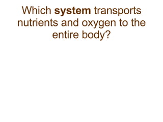 Which  system  transports nutrients and oxygen to the entire body? 