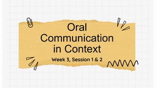 Oral
Communication
in Context
Week 3, Session 1 & 2
 