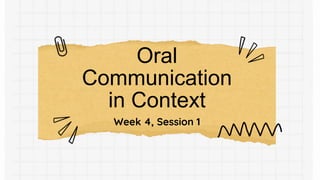 Oral
Communication
in Context
Week 4, Session 1
 