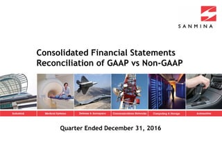 Consolidated Financial Statements
Reconciliation of GAAP vs Non-GAAP
Quarter Ended December 31, 2016
 