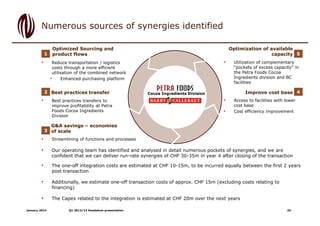 Numerous sources of synergies identified
1

Optimized Sourcing and
product flows

Optimization of available
capacity 5

Re...