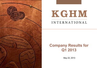 Company Results for
Q1 2013
May 22, 2013
 