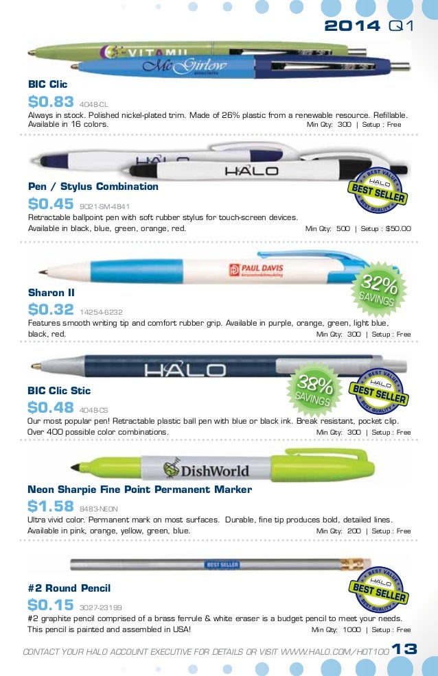 Q1 2014 HALO HOT 100 Promotional Products