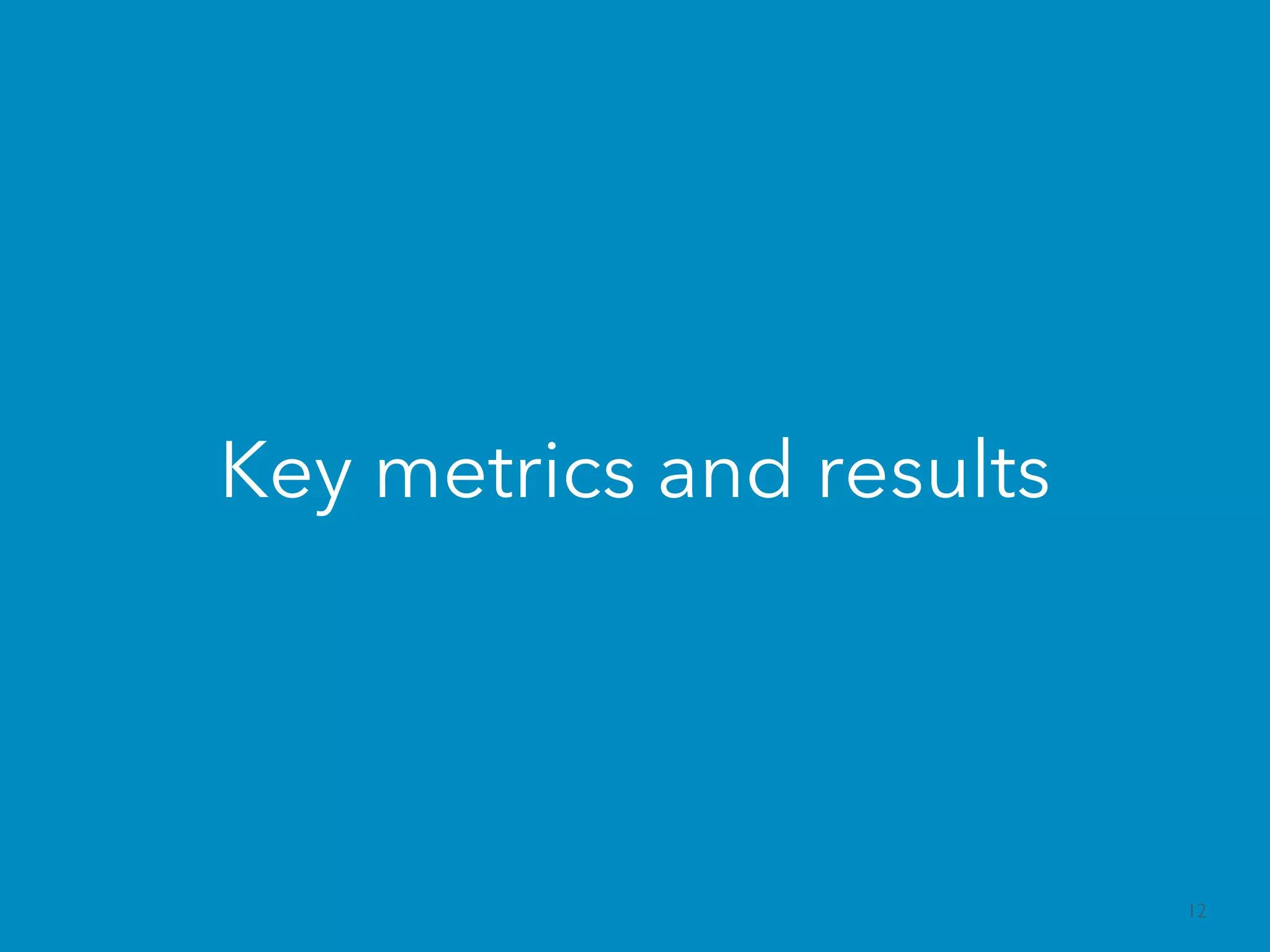 Key metrics and results
12
 