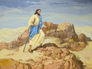 O Evangelho
fala das tentações de Jesus.
(Mt 4,1-11)
Na sua quaresma no DESERTO,
Jesus é tentado três vezes
a abandonar o plano de Deus
e procurar outros caminhos,
mas Ele se recusa.
Esse relato não é
uma reportagem histórica,
mas uma Catequese,
cujo objetivo é mostrar
que também Jesus foi tentado,
mas foi fiel à vontade do Pai.
Os 40 dias simbolizam os anos
passados por Israel no deserto.
Jesus é o novo Moisés a conduzir
o novo Povo de Deus a um novo
êxodo, a uma nova terra, mas
vitorioso nas tentações do deserto.
 